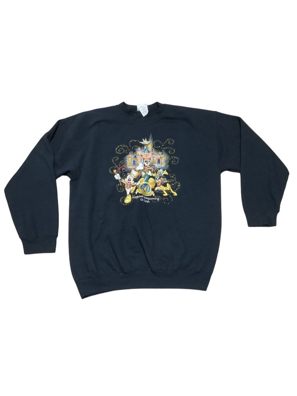 Vtg Disneyland Resort 50th Ann Sweatshirt XL Black Happiest Homecoming On Earth